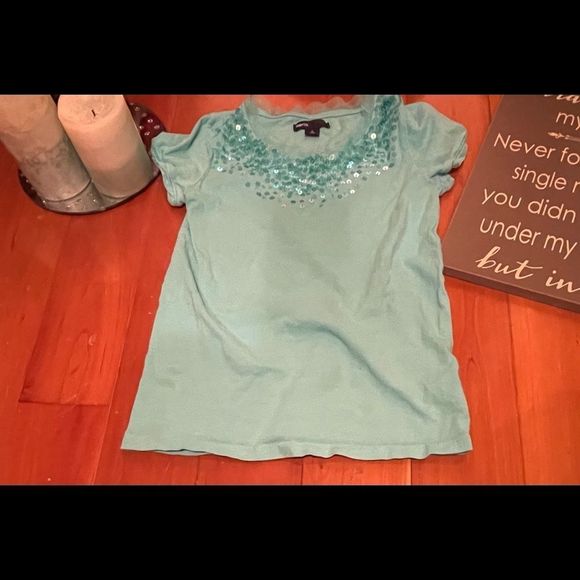 !Gap Kids.Girls short sleeve Teal Top with Sequins - Picture 1 of 3